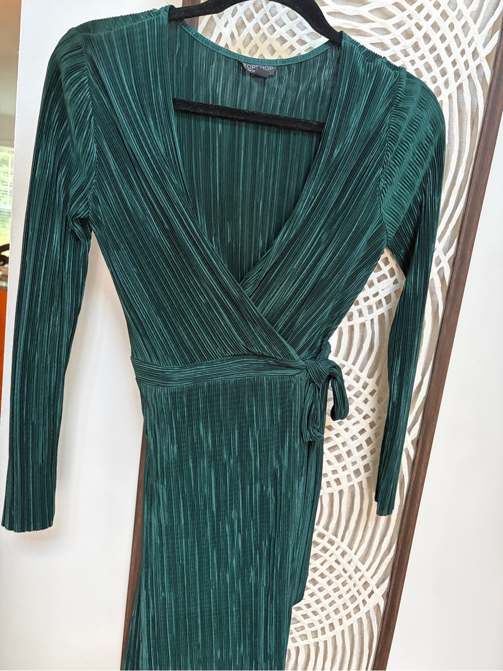 Topshop Emerald Green Plisse Wrap Dress - Size 2